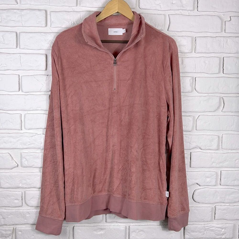 Onia dusty pink terry cloth 1/4 zip pullover size large